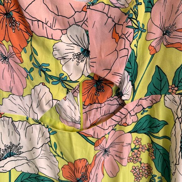 AFRM Dolly Mini Dress Spring Lime Bouquet Floral Cutout Off Shoulder L - Picture 10 of 10